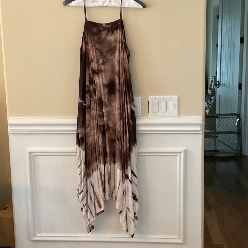 River + Sky Brown and Cream Asymmetrical Tie-Dye Slip Dress